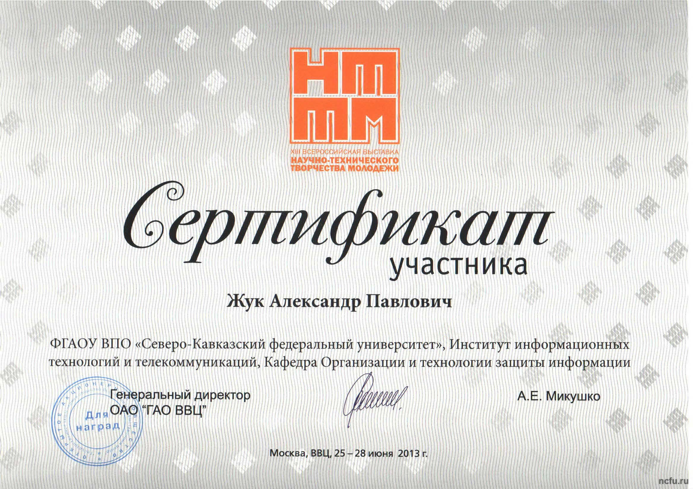 Итоги XIII Всероссийской выставки научно-технического творчества молодежи \"НТТМ-2013\"
