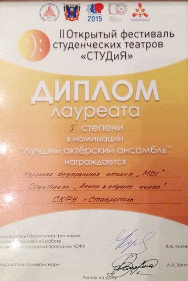 Град наград театральной студии «Мы»